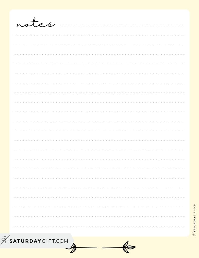 Pretty pastel notes paper yellow - free printable | SaturdayGift
