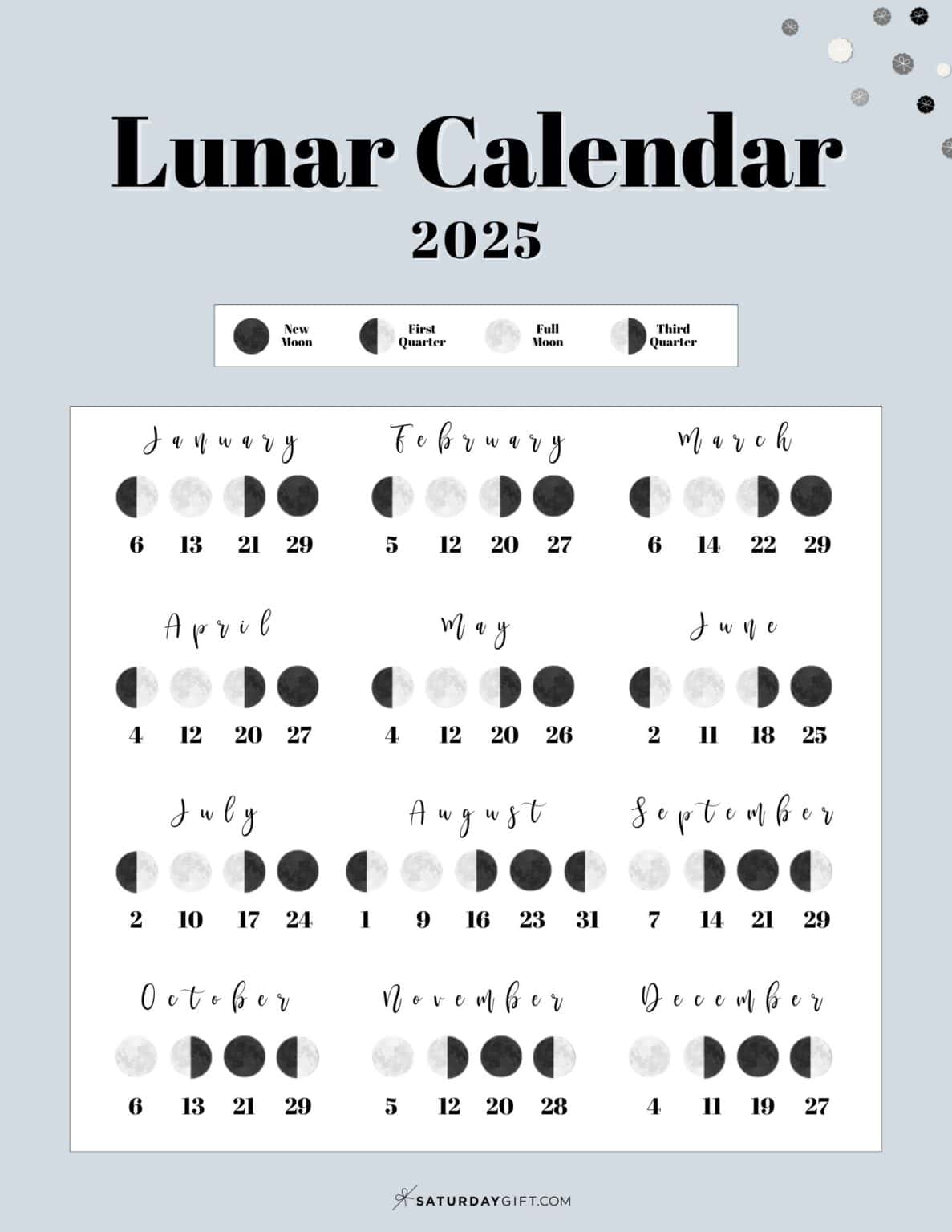 Moon Phase Calendar - 12 Cute & Free Printable 2025 Lunar Calendars