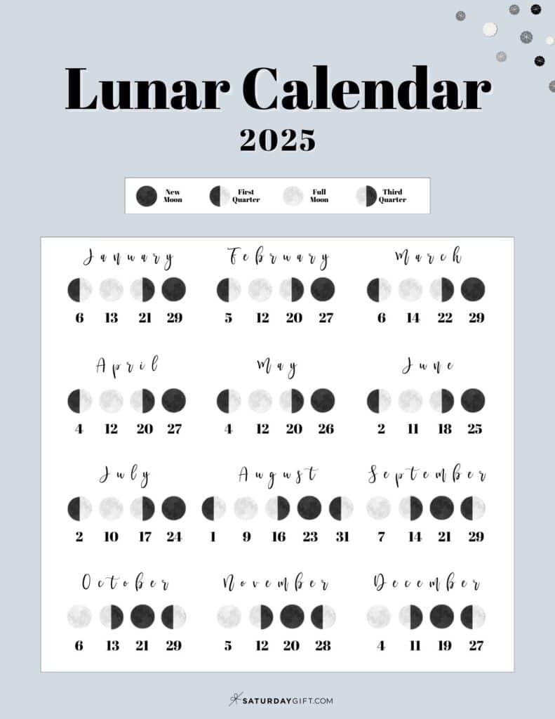 Moon Phase Calendar - 12 Cute & Free Printable 2025 Lunar Calendars