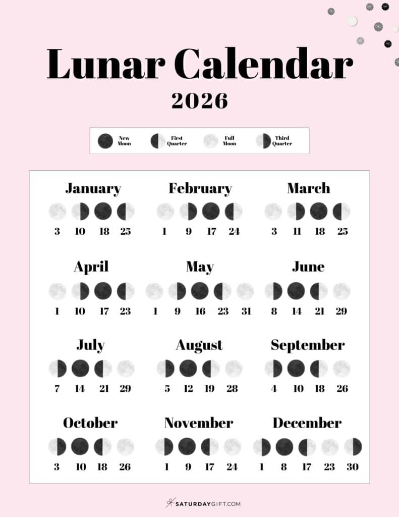 Printable 2026 Lunar Calendar Pink