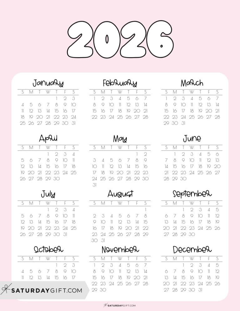 2026 Yearly Calendar Printable 17 Cute & Free 2026 Annual Calendars