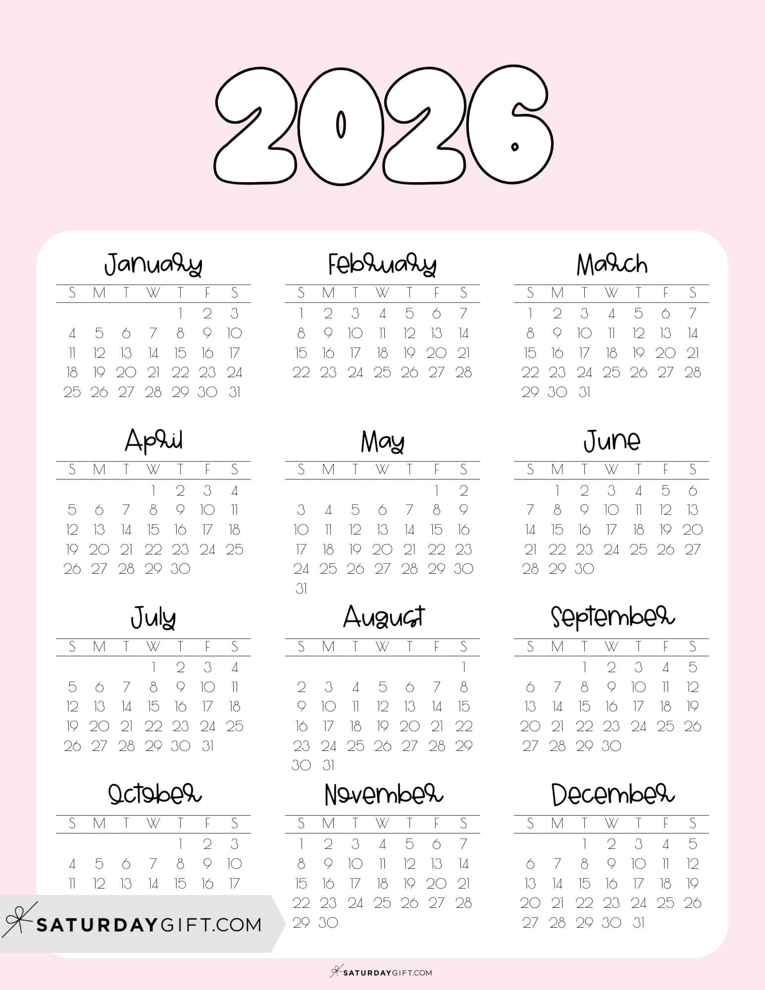 2026 Yearly Calendar Printable 17 Cute & Free 2026 Annual Calendars