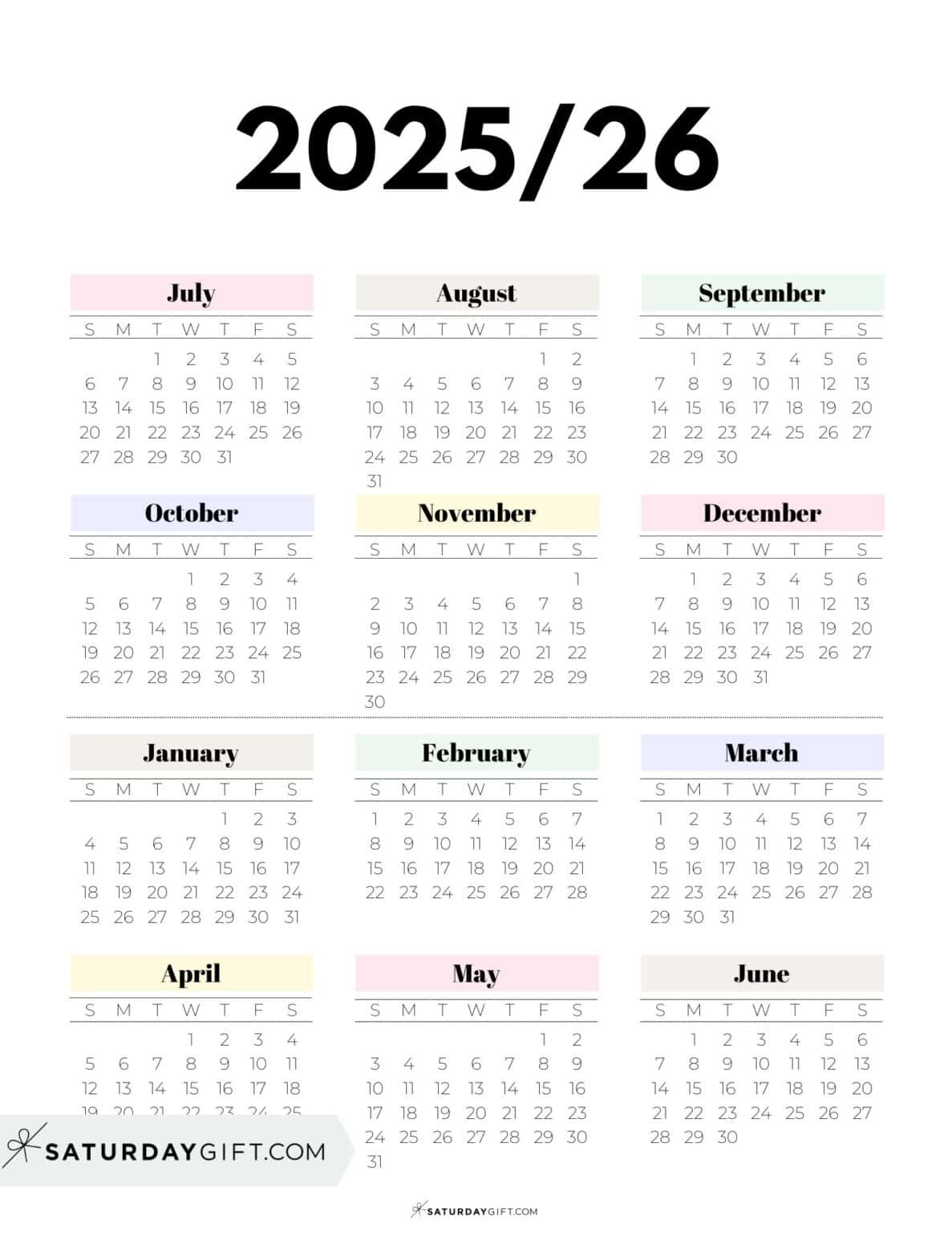 School Year Calendar printables - 17 Academic Calendars 2025-2026