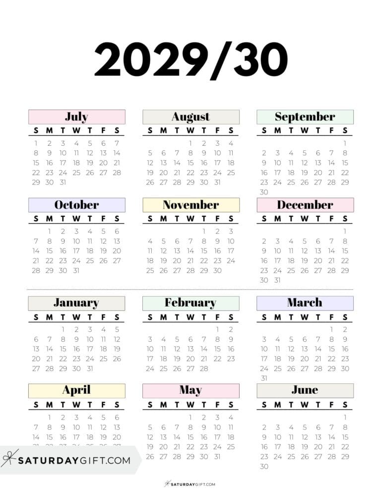 29/30 School Year Calendar printables - 17 Academic Calendars 2029-2030