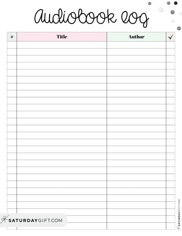 Audiobook Tracker - 25 Cute Free Printable Templates | SaturdayGift