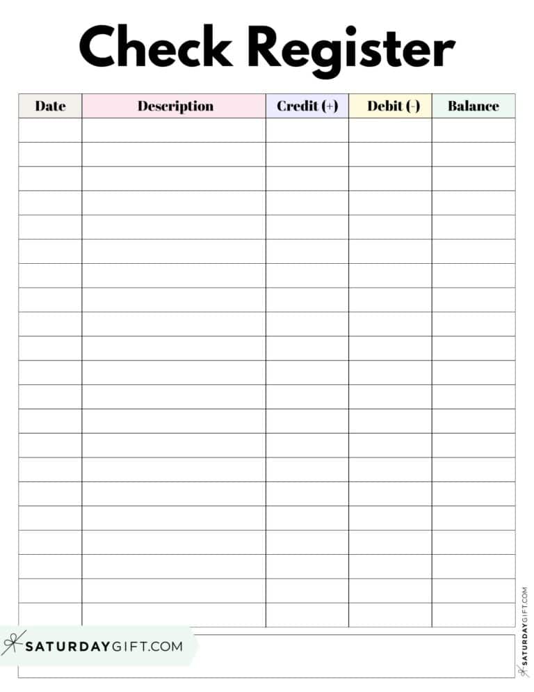 Printable Check Register - Free Checkbook Register Templates