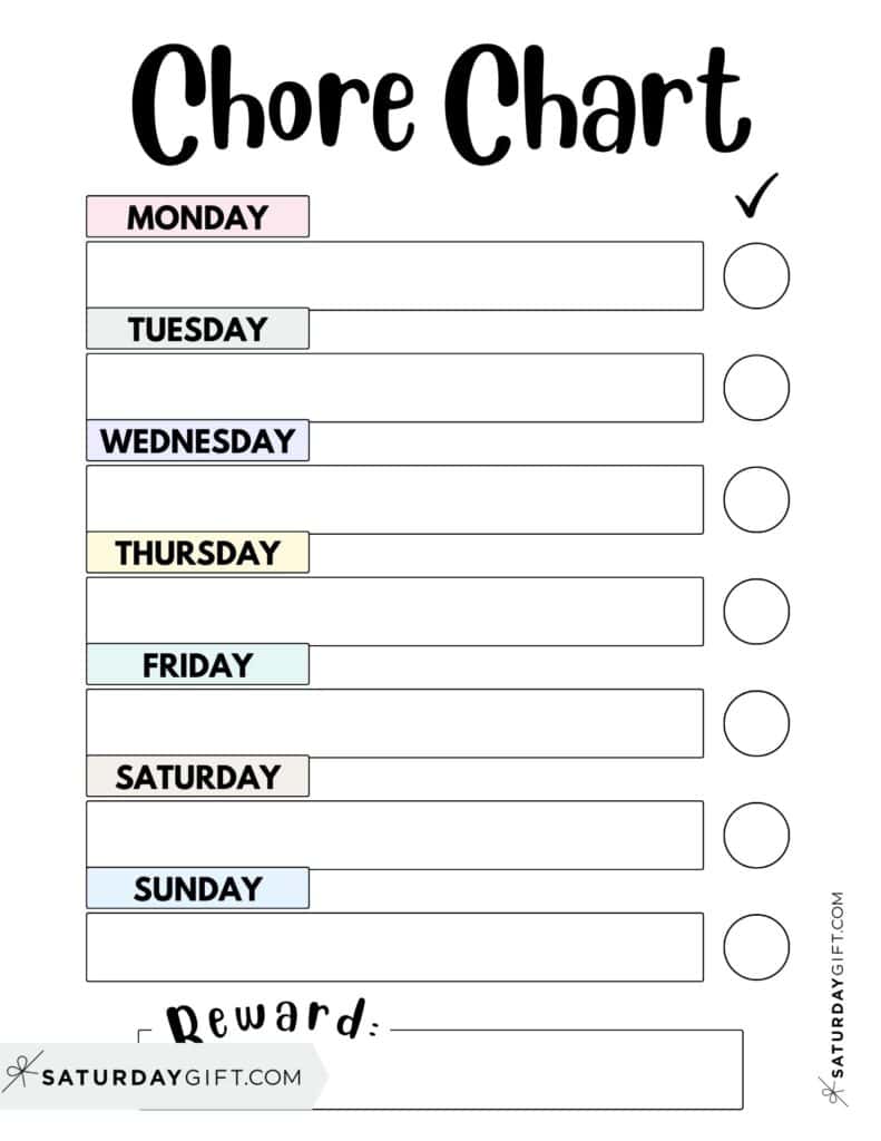 Printable Chore Chart Template for Kids - Portrait PDF | SaturdayGift