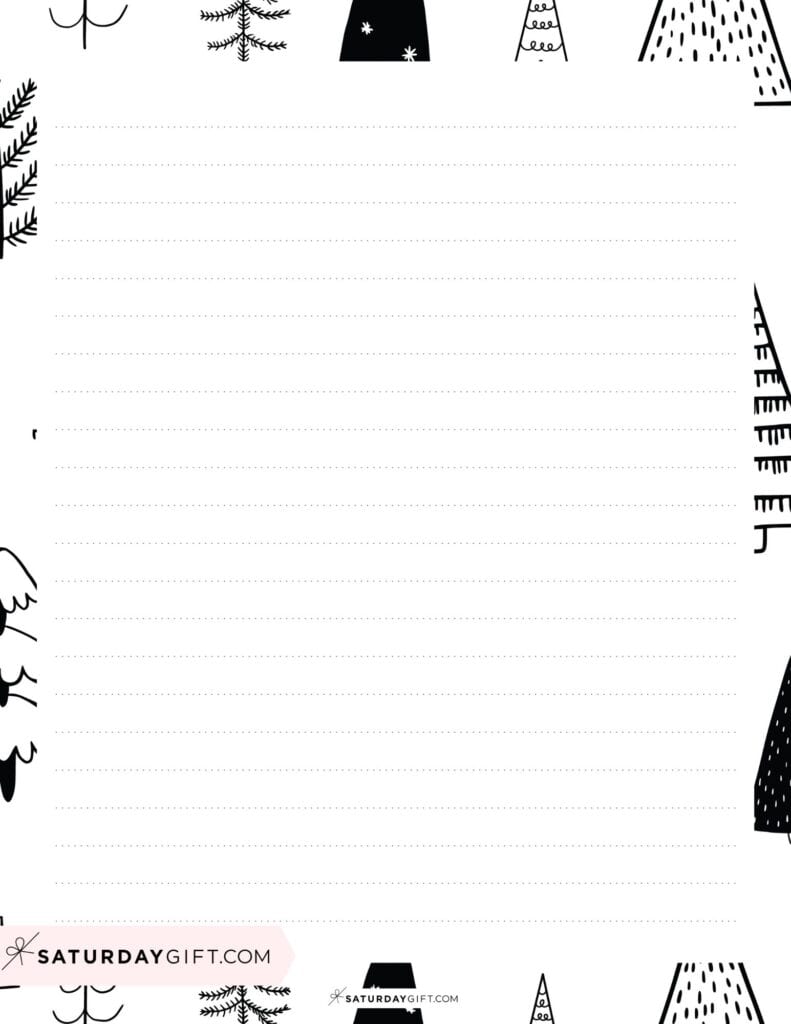 Printable Christmas letter paper - black and white trees