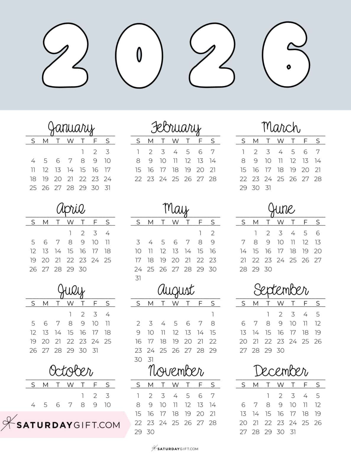 2026 Yearly Calendar Printable 35 Cute & Free 2026 Annual Calendars 2026 Yearly Calendar Printable 35 Cute & Free 2026 Annual Calendars