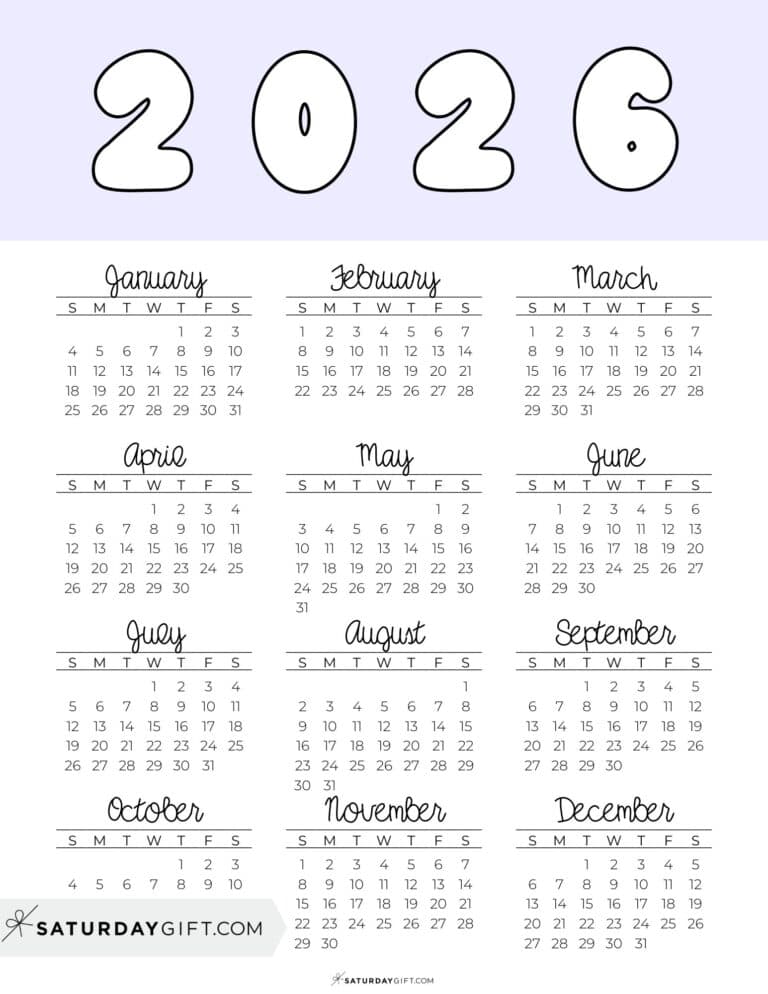 2026 Yearly Calendar Printable 35 Cute & Free 2026 Annual Calendars