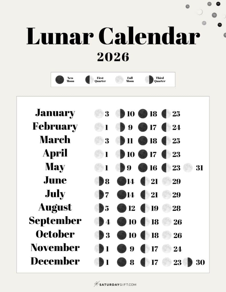 Printable Moon Phase Calendar 2026 Beige