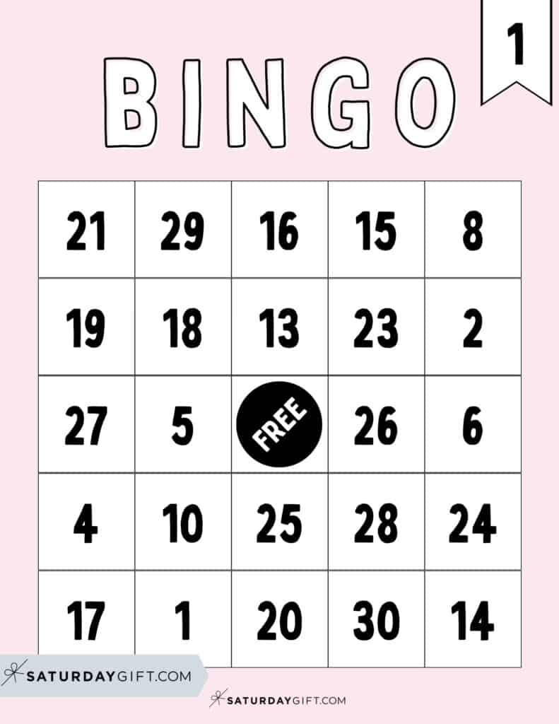 Printable bingo card number 1 pink - free printable | SaturdayGift
