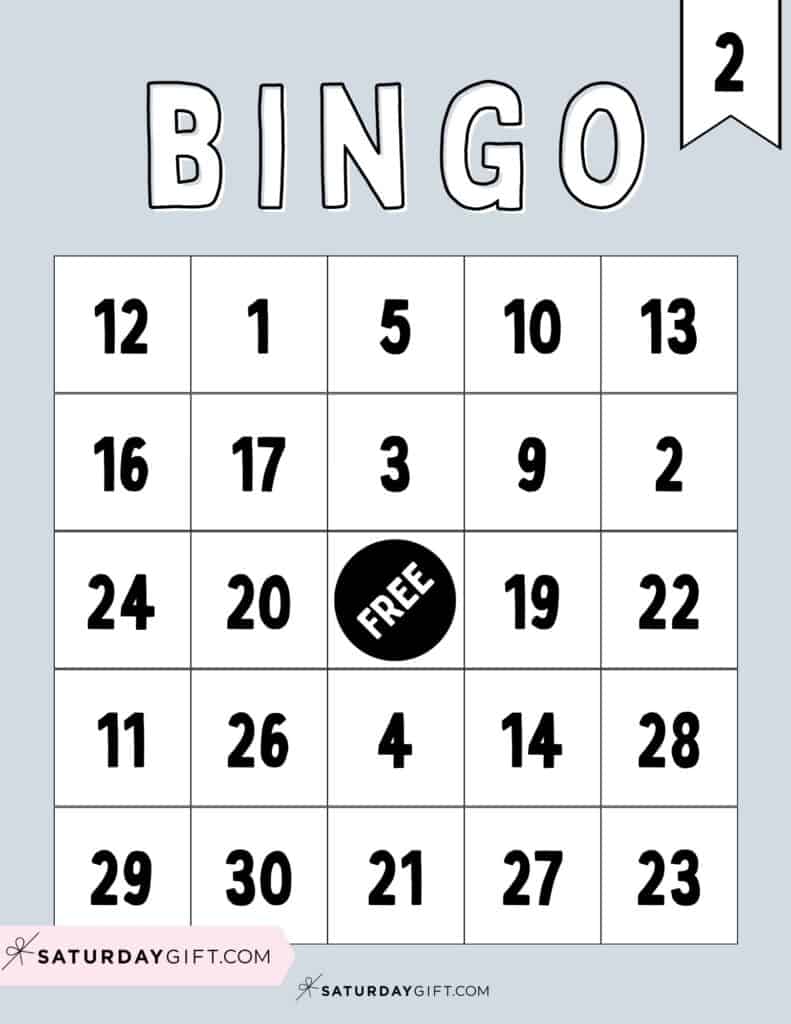 Printable bingo card number 2 grey - free printable | SaturdayGift