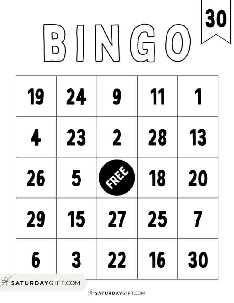 Printable bingo card number 30 - free printable | SaturdayGift
