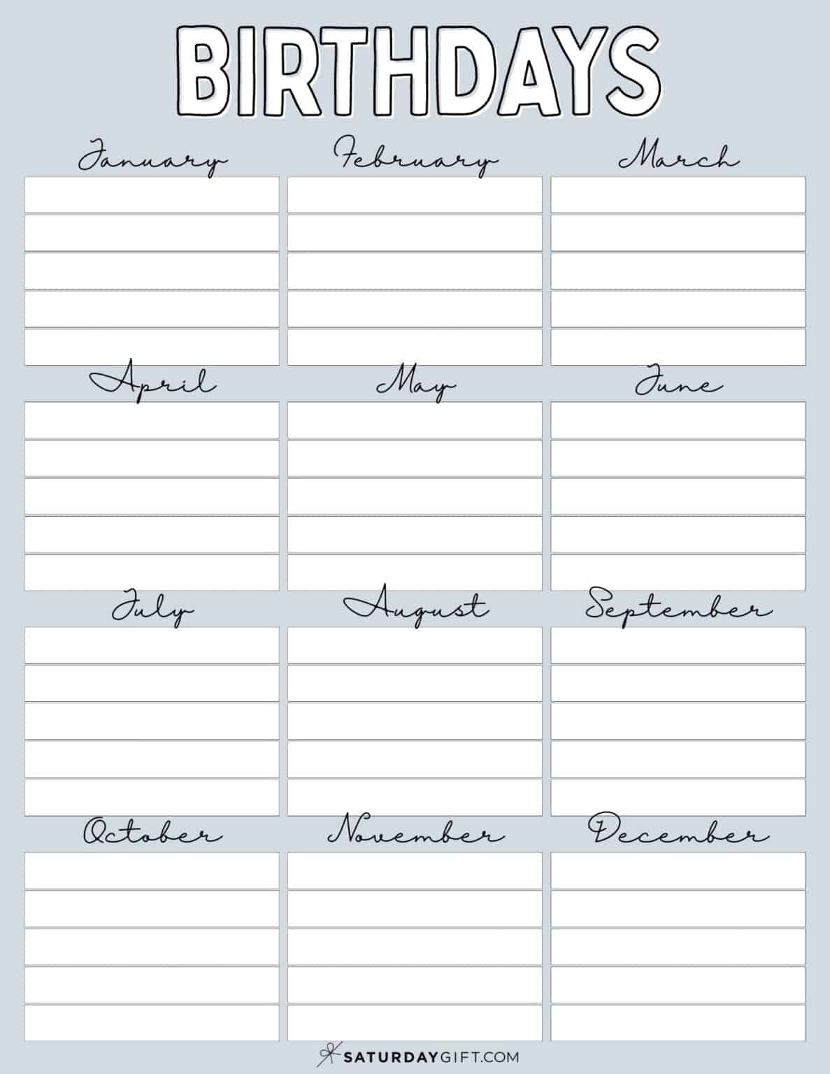 Birthday Calendar Templates - 26 Cute & Free Printables | SaturdayGift