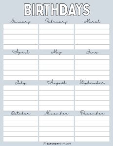 26 Cute & Free Printable Birthday Calendar Templates | SaturdayGift