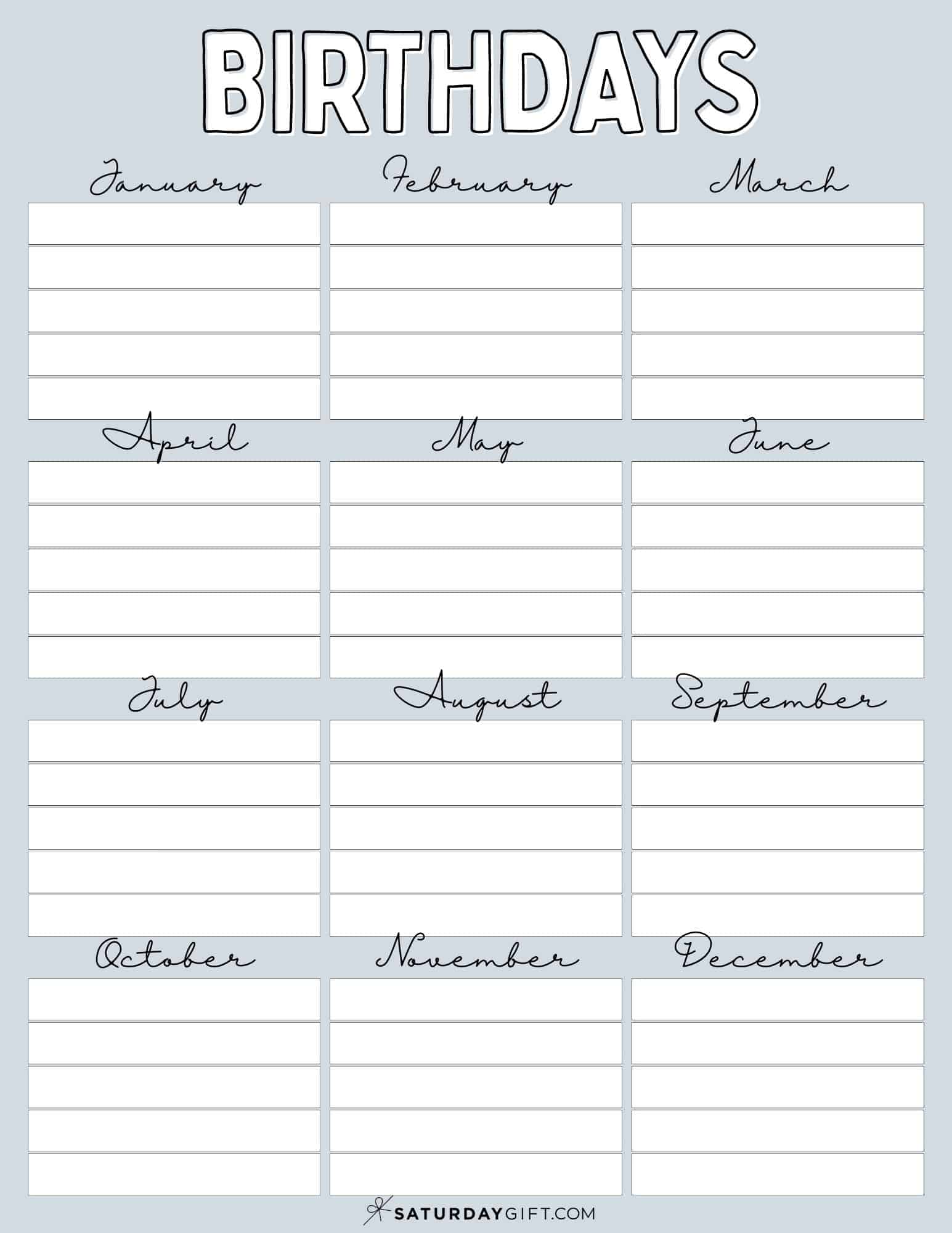 26 Cute & Free Printable Birthday Calendar Templates | SaturdayGift