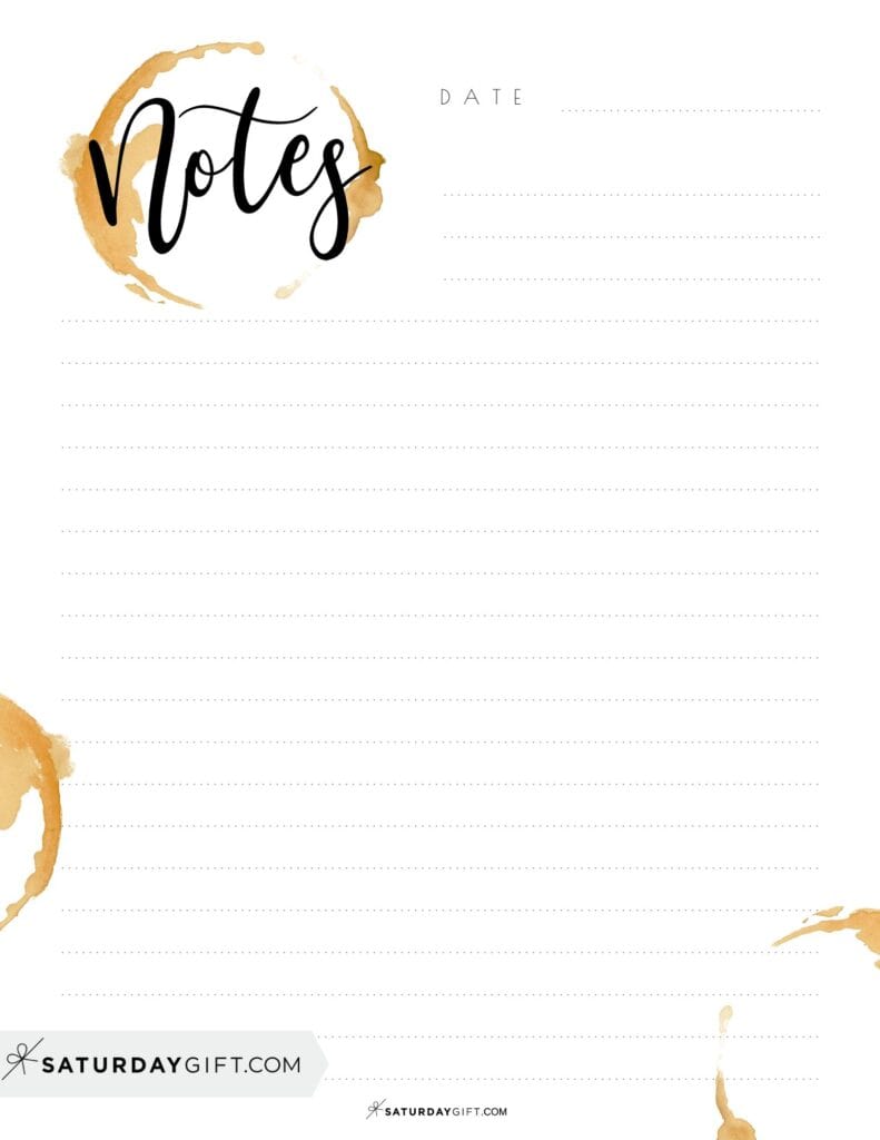 Printable note page coffee stain design free pdf | SaturdayGift