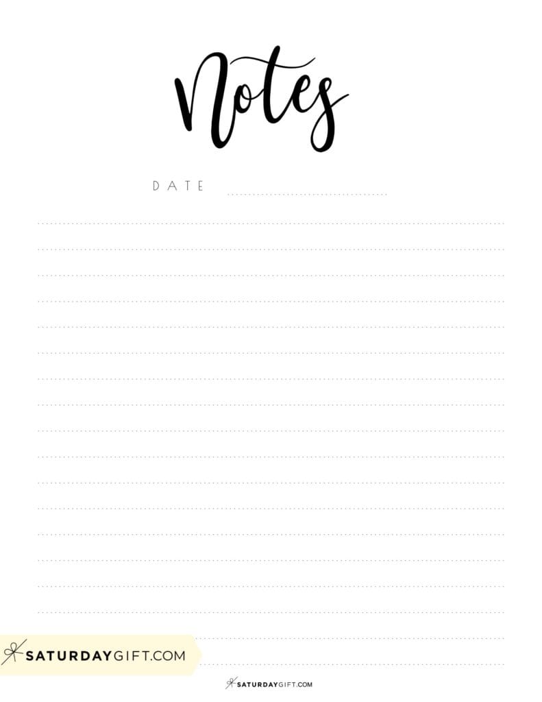 Printable notes paper black & white pdf | SaturdayGift