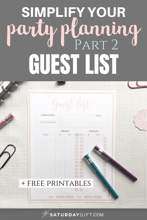 Pretty printable party guest list planner template {Free printables}