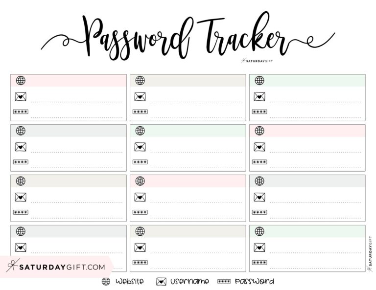 Password Tracker Printable 15 - Printable Password Tracker Landscape Cute Pastel Design SaturdayGift 768x593 