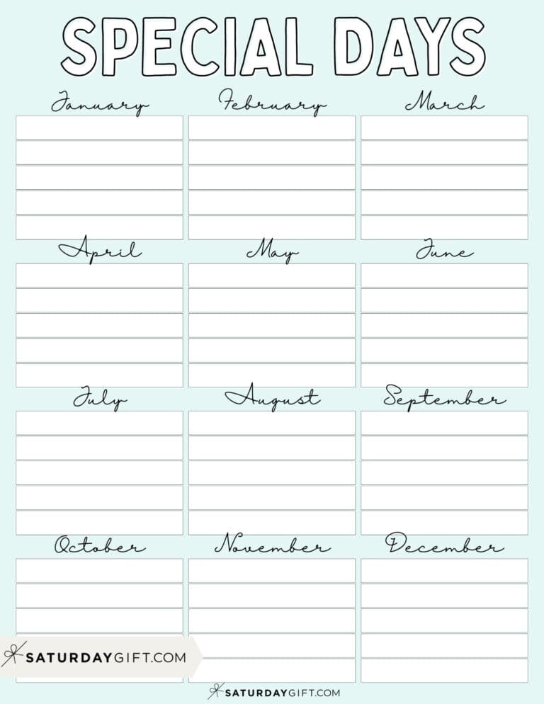 Birthday Calendar Templates - 26 Cute & Free Printables | SaturdayGift