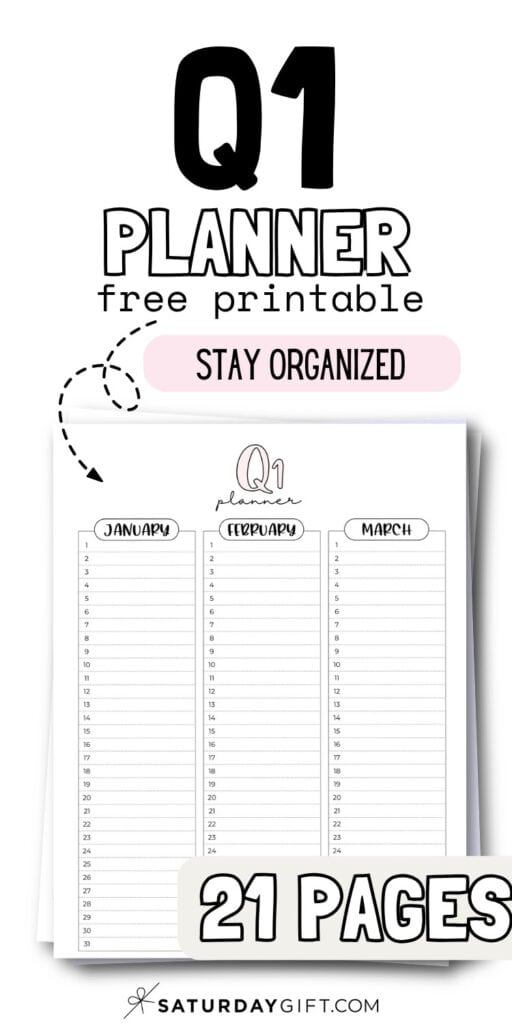 Q1 Planner Free Printable - Stay Organized | SaturdayGift