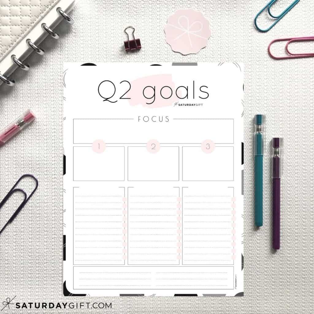 Q2 goals - Set and achieve quarter two goals worksheet {Free Printable} | SaturdayGift