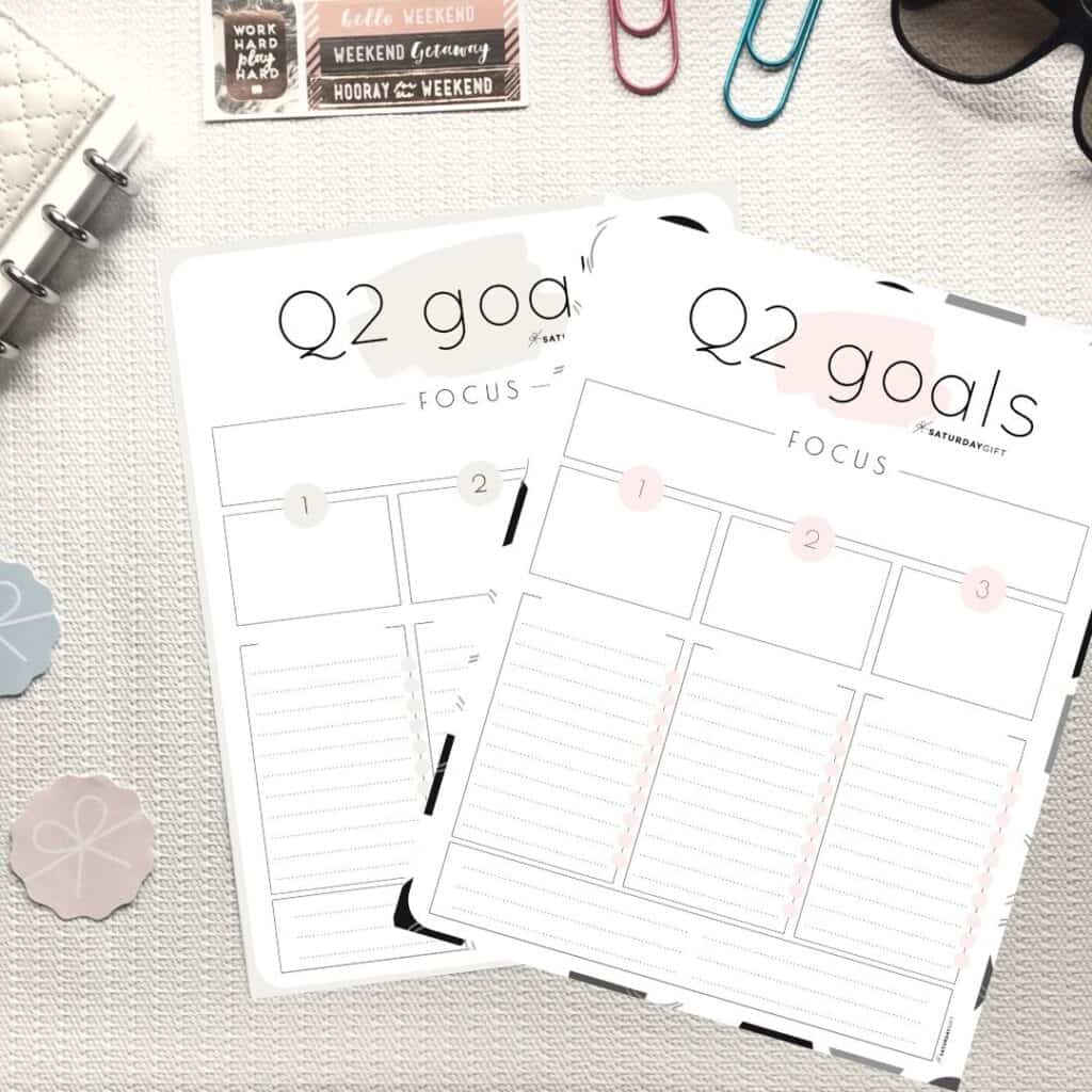 Q2 goals - Set and achieve quarter two goals worksheet {Free Printable} | SaturdayGift