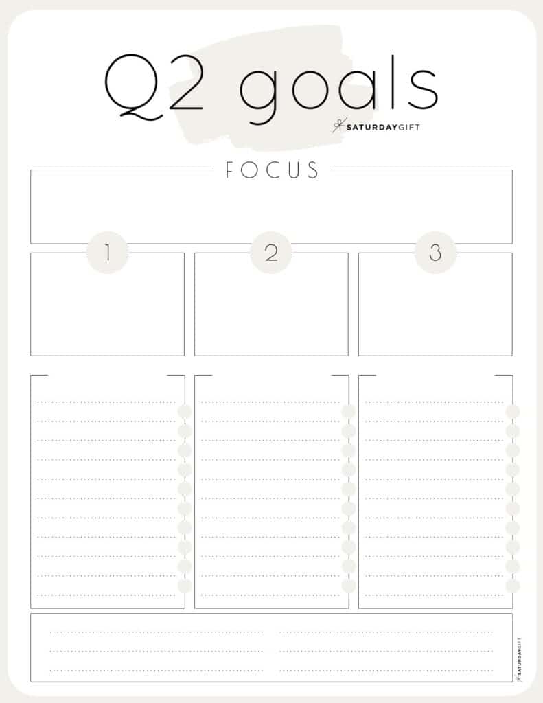 Q2 goals - Set and achieve quarter two goals worksheet {Free Printable} beige