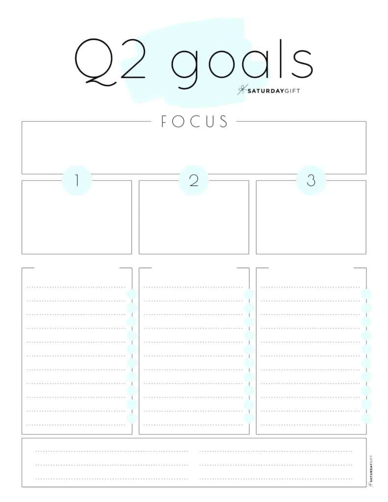 Q2 goals - Set and achieve quarter two goals worksheet {Free Printable} blue | SaturdayGift