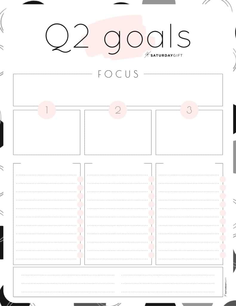 Q2 goals - Set and achieve quarter two goals worksheet {Free Printable} pink | SaturdayGift