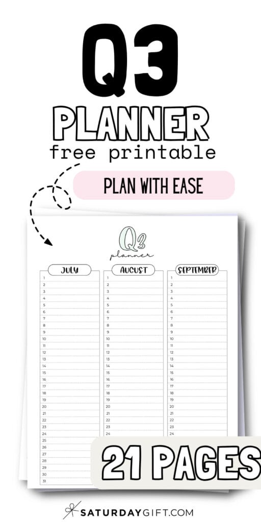 Q3 Planner Free Printable - Plan WIth Ease | SaturdayGift