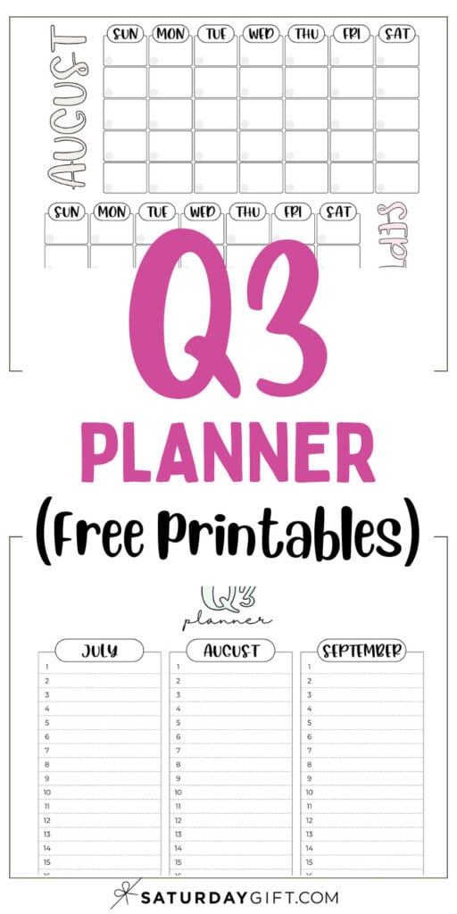 Q3 Planner Free Printables | SaturdayGift