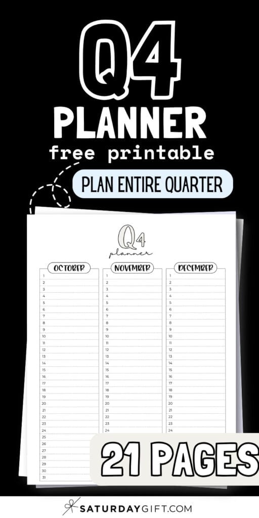 Q4 Planner Free Printable - Plan Entire Quarter | SaturdayGift