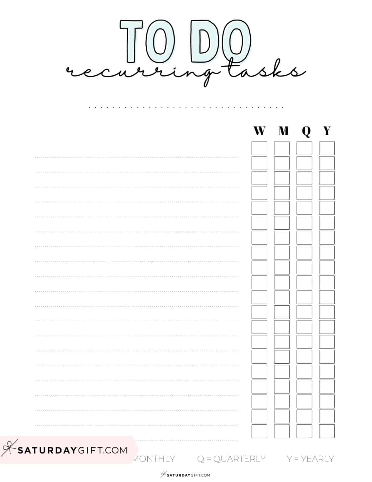 To-Do List Template - 29 Cute &amp; Free Printable To-Do Lists | SaturdayGift