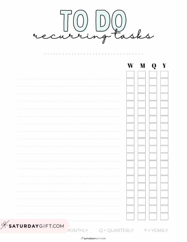 To-Do List Template - 29 Cute & Free Printable To-Do Lists | SaturdayGift