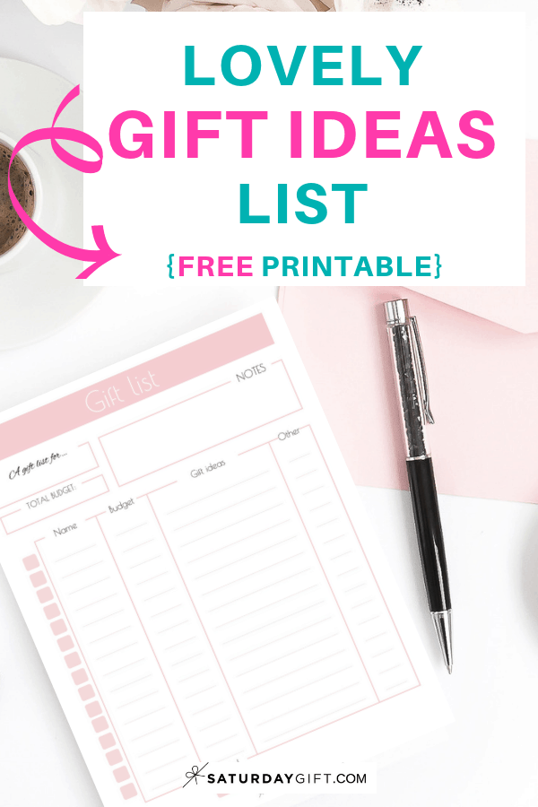 Lovely gift ideas list to plan ahead gift shopping - be more organized and even save money | Free printable | Planner sheet | Planner page| Gift planning | Gift ideas list | Planners | Plan ahead gifts | SaturdayGift | Saturday gift #SaturdayGift
