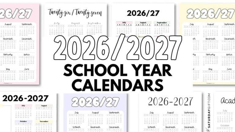 School Calendar Template for Academic Year 2026 2027 - free printables | SaturdayGift