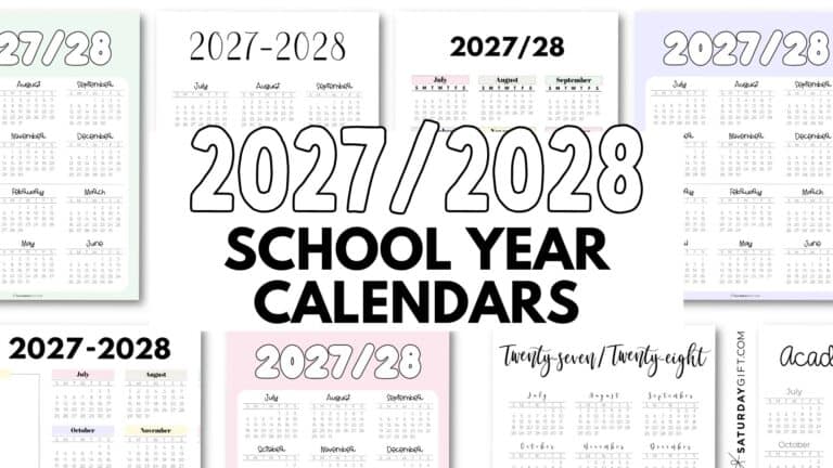 School Calendar Template for Academic Year 2027 2028 - free printables | SaturdayGift