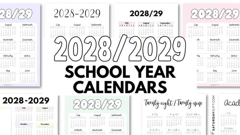 School Calendar Template for Academic Year 2028 2029 - free printables | SaturdayGift