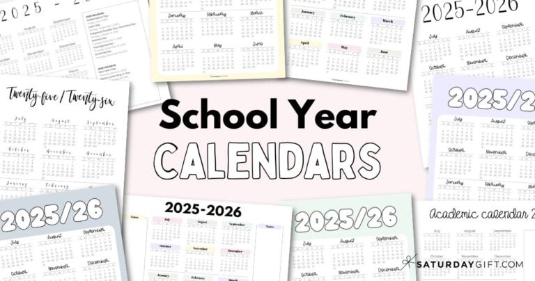 School calendar template for academic year 2025 2026 - free printables | SaturdayGift