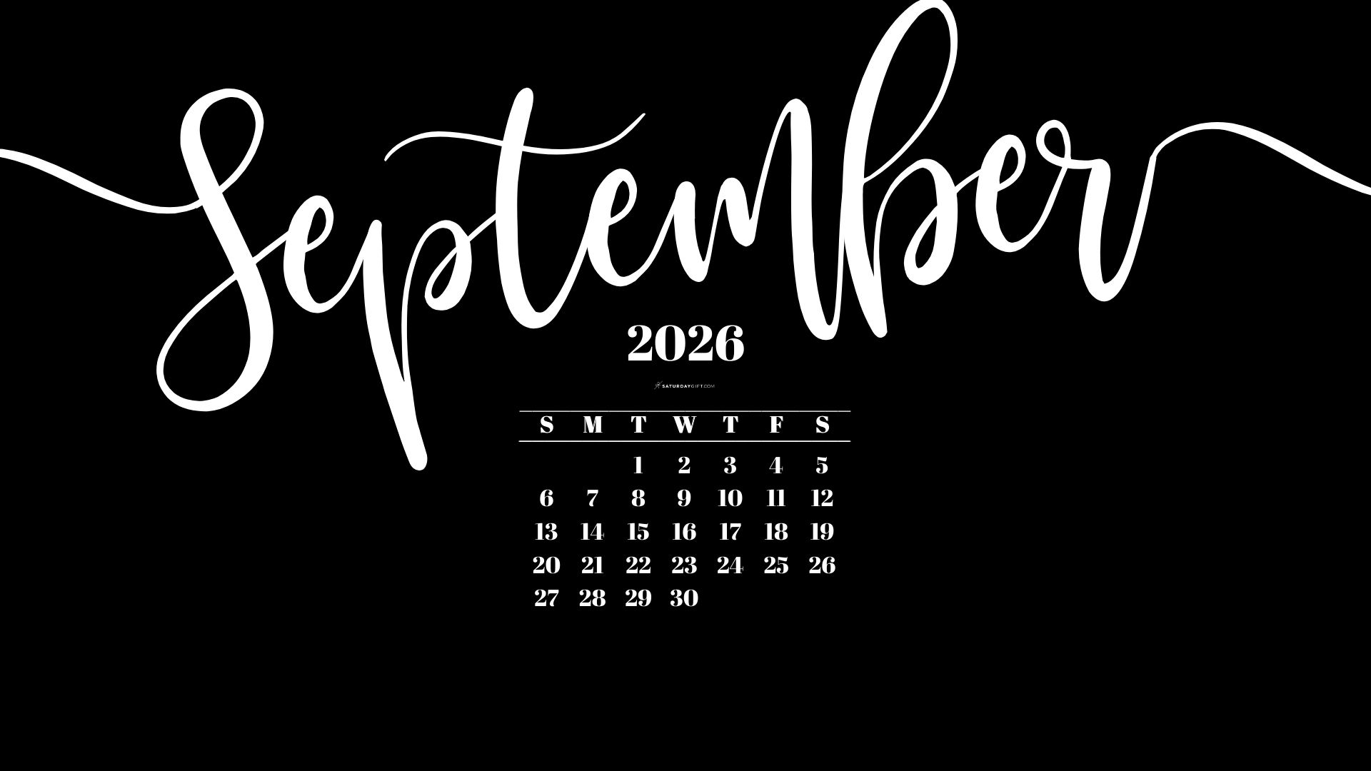 September 2026 Desktop Background Wallpaper - Black | SaturdayGift