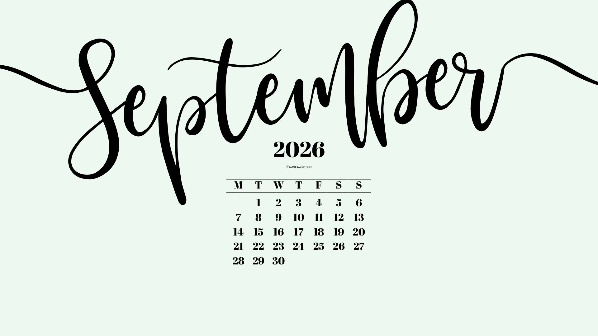 September 2026 Desktop Background Wallpaper - Green | SaturdayGift