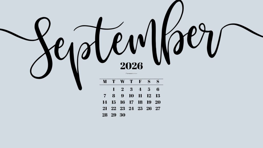 September 2026 Desktop Background Wallpaper - Grey | SaturdayGift