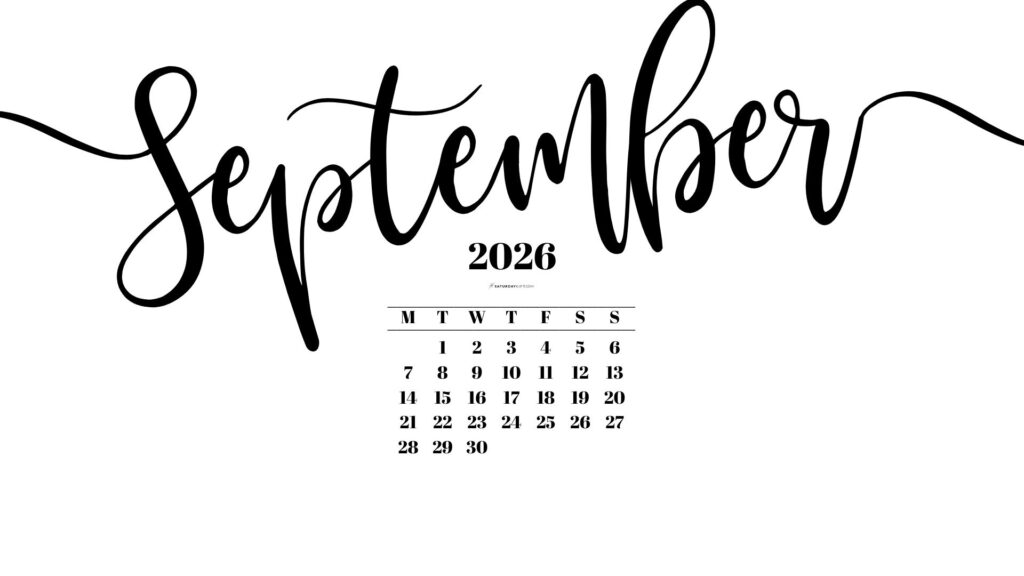 September 2026 Desktop Background Wallpaper - White | SaturdayGift
