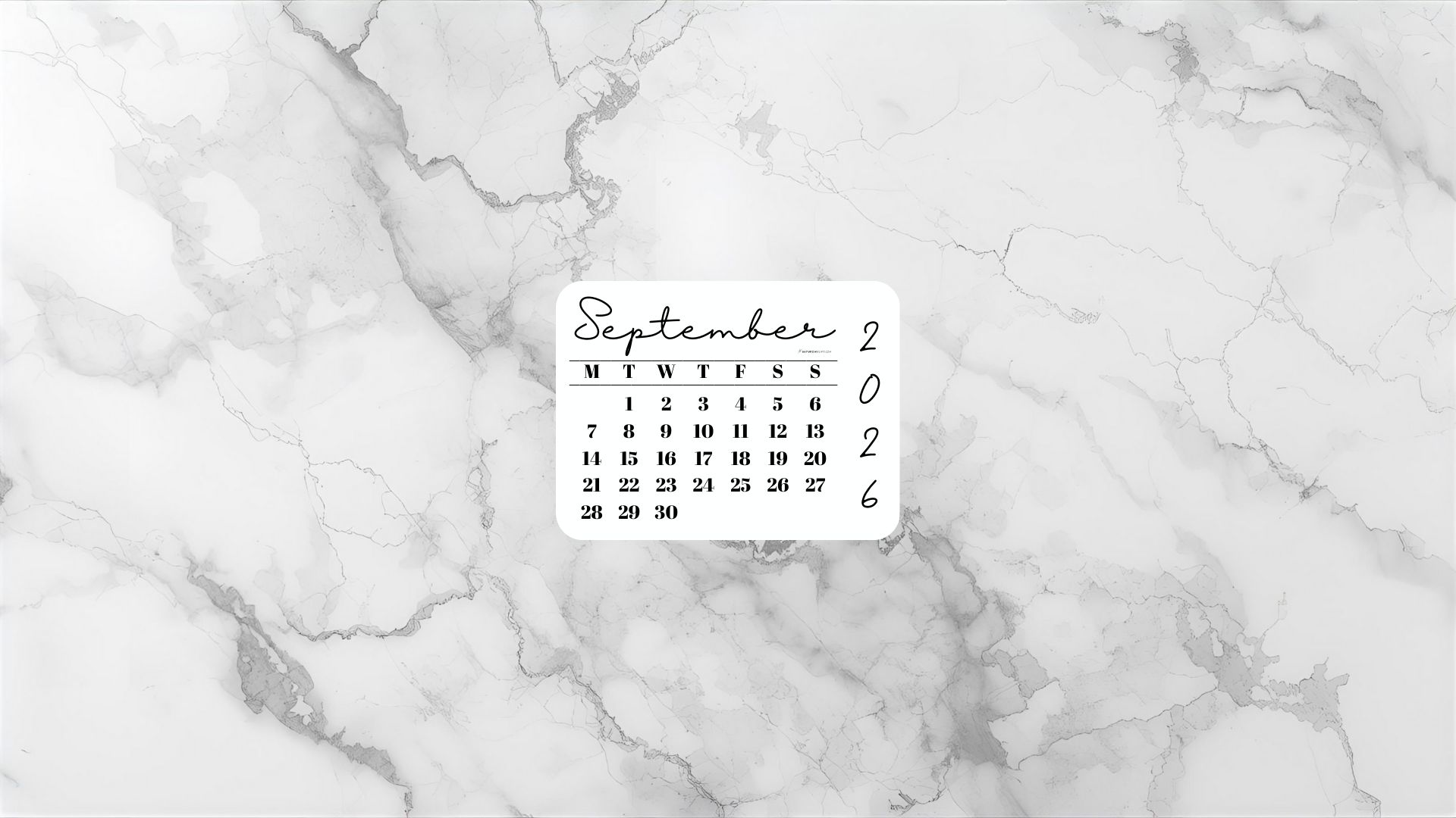 September 2026 Desktop Wallpaper Background - Light Grey | SaturdayGift