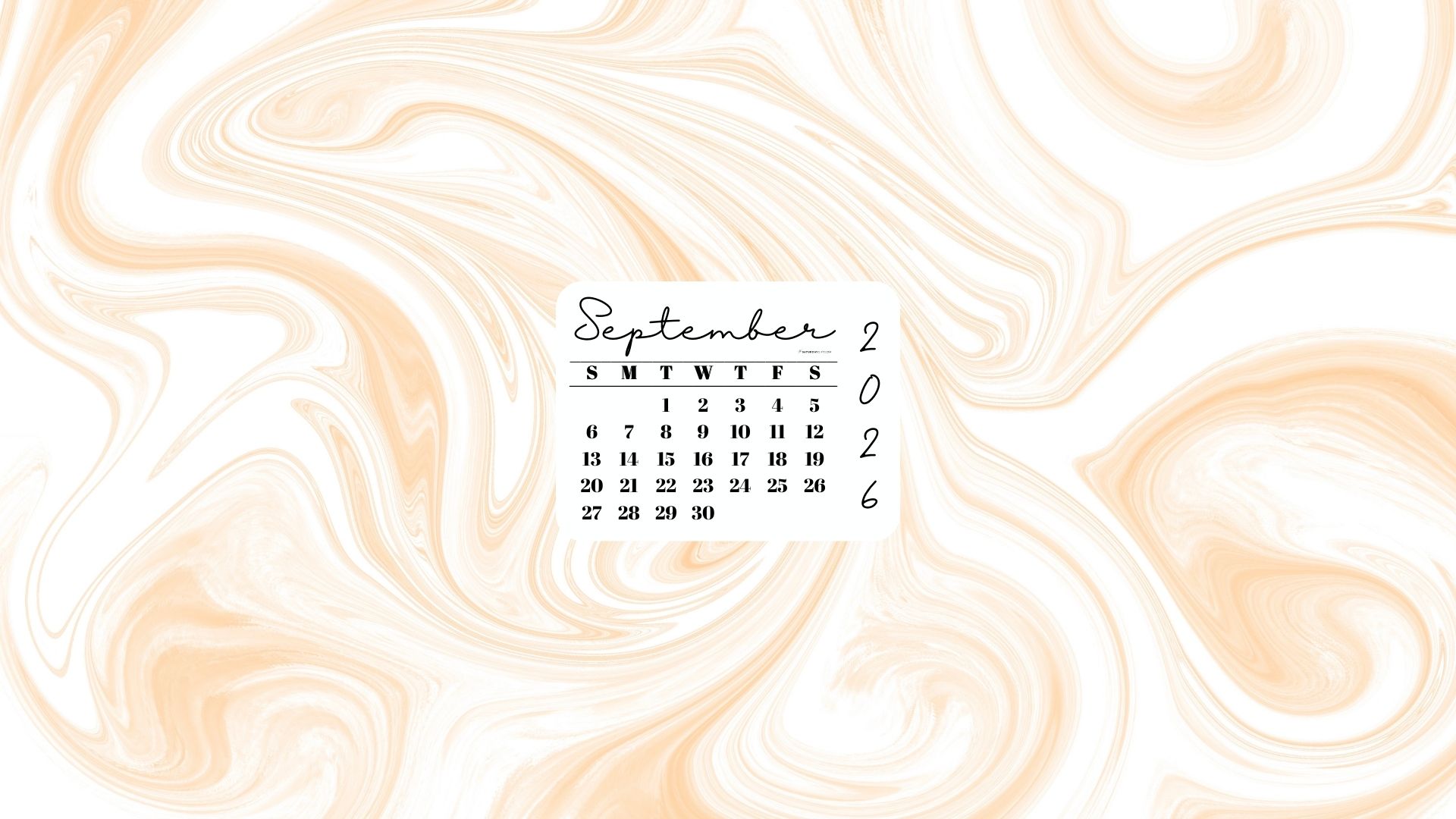September 2026 Desktop Wallpaper Background - Light Marble | SaturdayGift