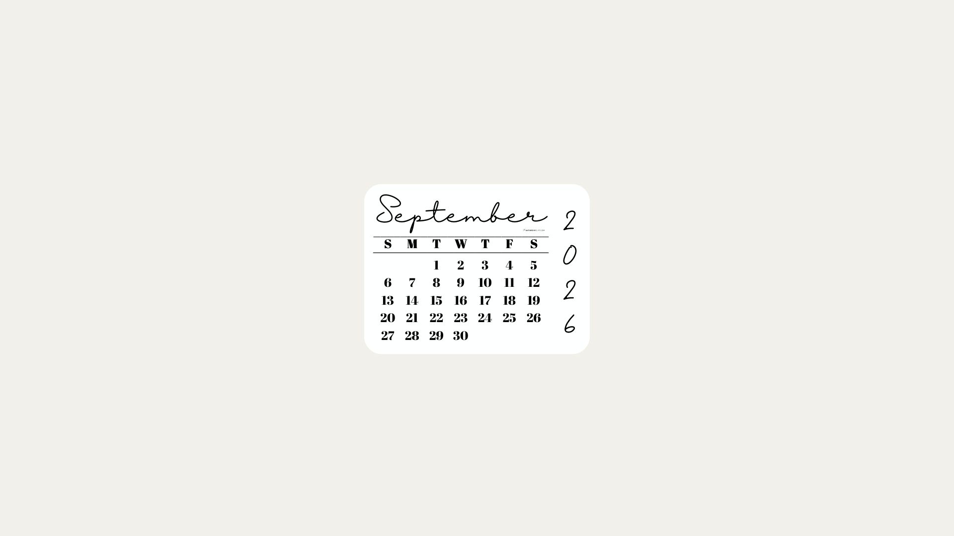 September 2026 Desktop Wallpaper Background - Minimal Beige | SaturdayGift