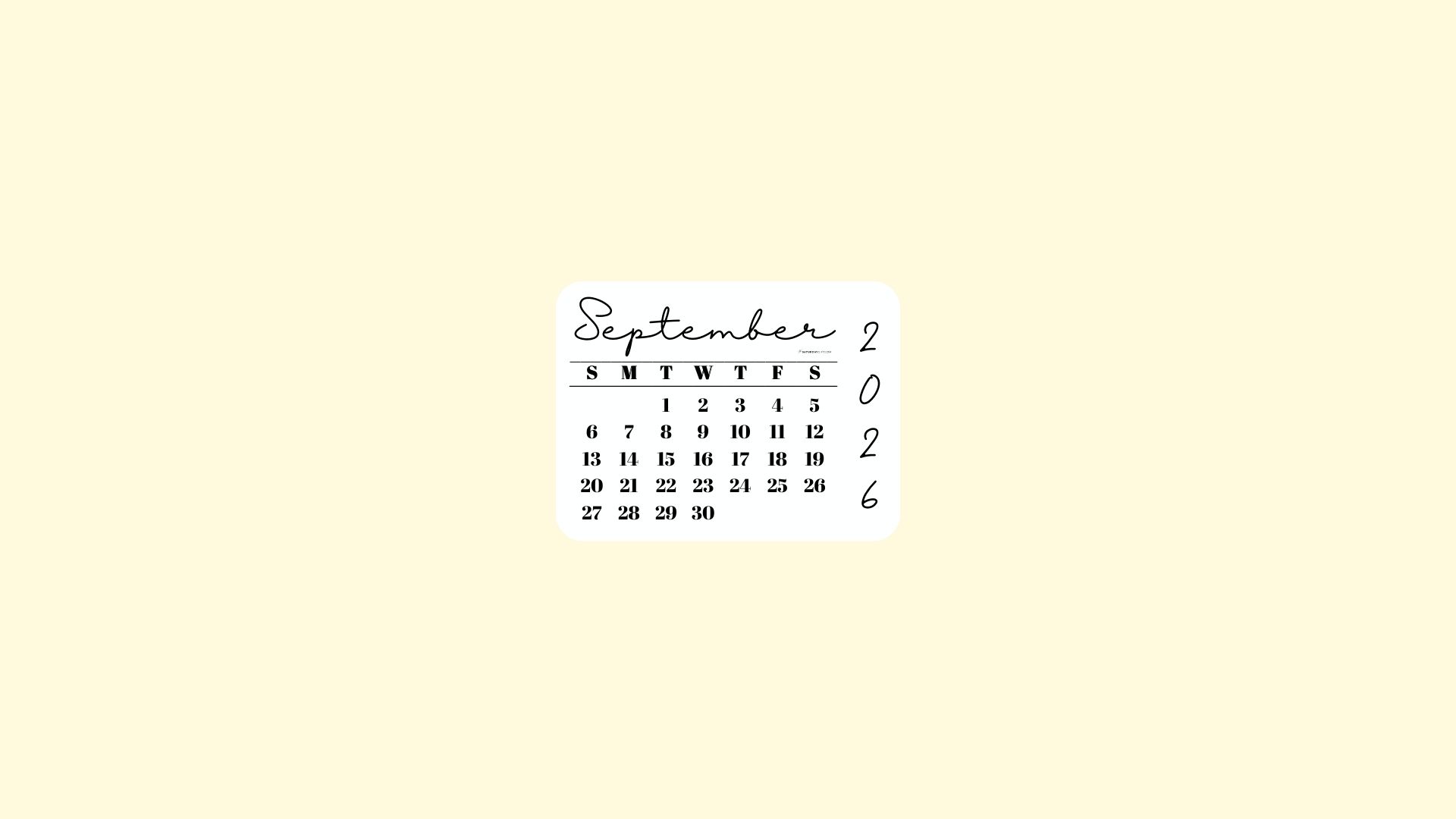September 2026 Desktop Wallpaper Background - Minimal Yellow | SaturdayGift